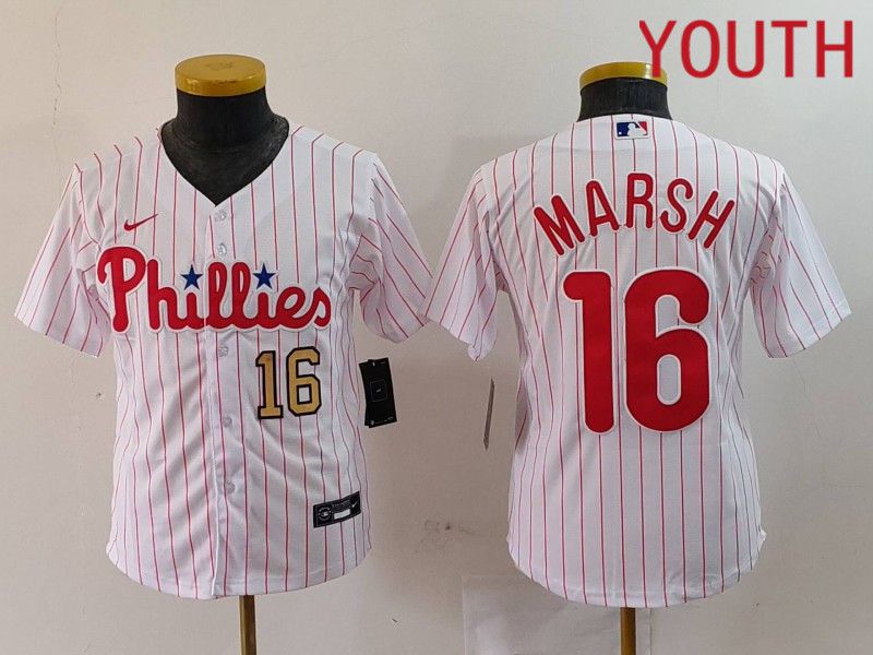 Youth Philadelphia Phillies #16 Marsh White stripe Nike Game 2024 MLB Jersey style 2